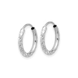 14k White Gold Hoop Earrings, Diamond Cut Swirl Design with Textured Satin Finish