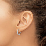 14k White Gold Hoop Earrings, Diamond Cut Swirl Design with Textured Satin Finish