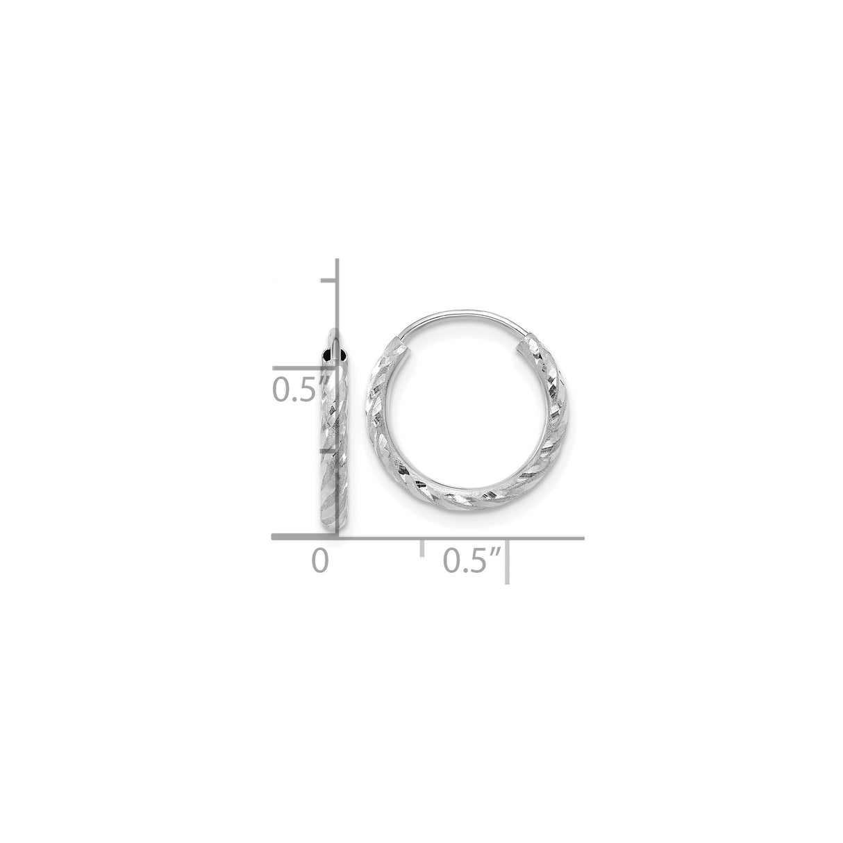14k White Gold Hoop Earrings, Diamond Cut Swirl Design with Textured Satin Finish
