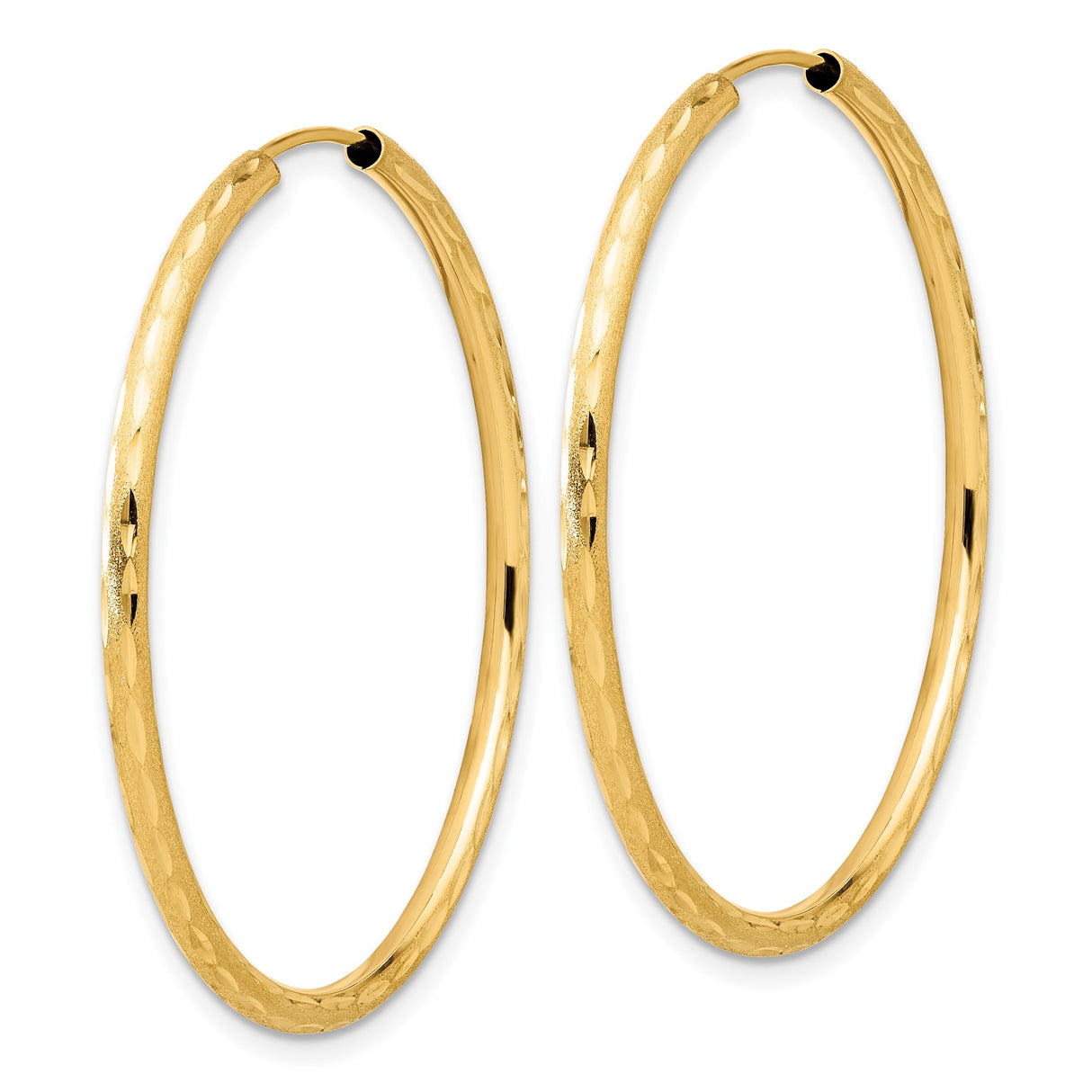 14k Yellow Gold Hoop Earrings, Textured Diamond Cut Large Hoops with Polished Finish