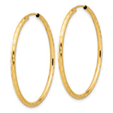 14k Yellow Gold Hoop Earrings, Textured Diamond Cut Large Hoops with Polished Finish