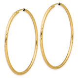 14k Yellow Gold Hoop Earrings, Large Textured Diamond Cut Round Hoops for Women