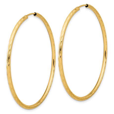 14k Yellow Gold Hoop Earrings, Large Textured Diamond Cut Round Hoops for Women