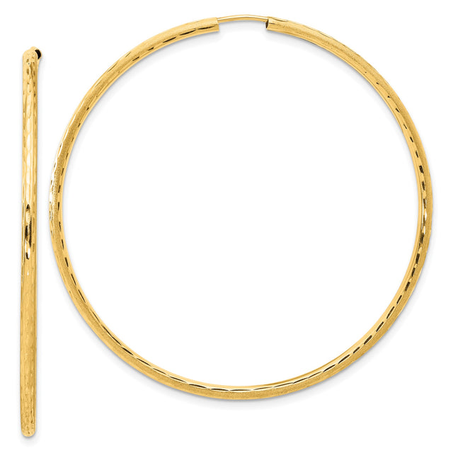 14k Yellow Gold Hoop Earrings with Hammered Texture and Polished Satin Finish