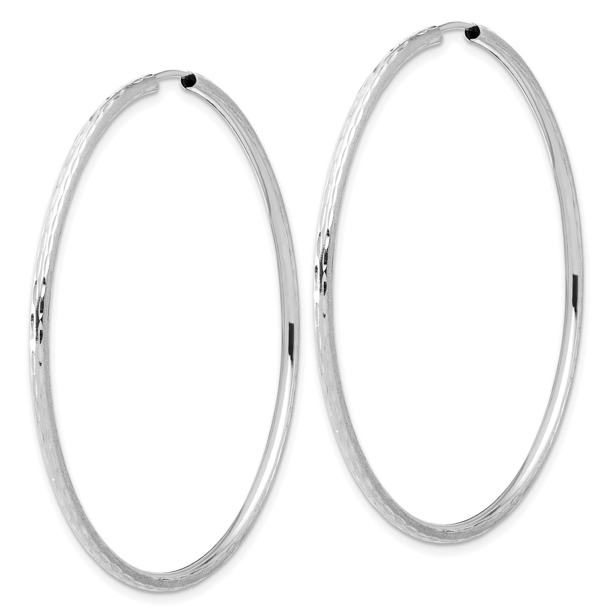 14k White Gold Hoop Earrings, Large Hammered Texture, Sleek Minimalist Design