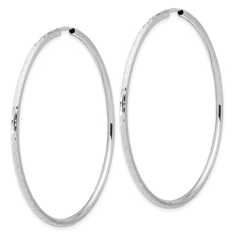 14k White Gold Hoop Earrings, Large Hammered Texture, Sleek Minimalist Design