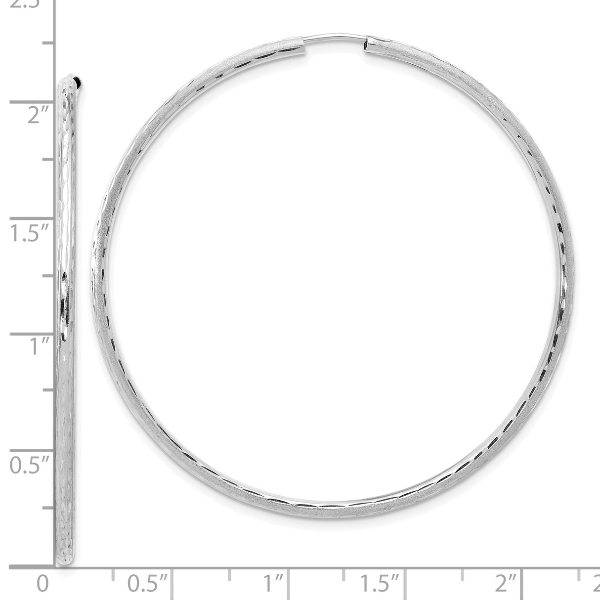 14k White Gold Hoop Earrings, Large Hammered Texture, Sleek Minimalist Design