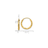 14k Yellow Gold Hoop Earrings, Textured Diamond Cut and Satin Finish, Latch Back Closure