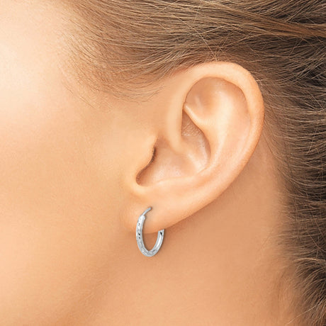14k White Gold Hoop Earrings with Diamond-Cut Finish, Lightweight Modern Design