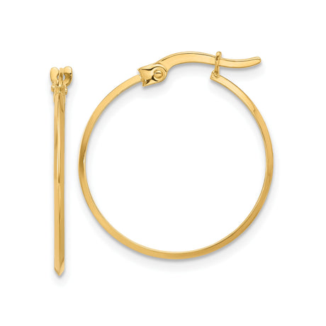 14k Yellow Gold Hoop Earrings, Polished Medium Round Hoops with Latch Back Closure