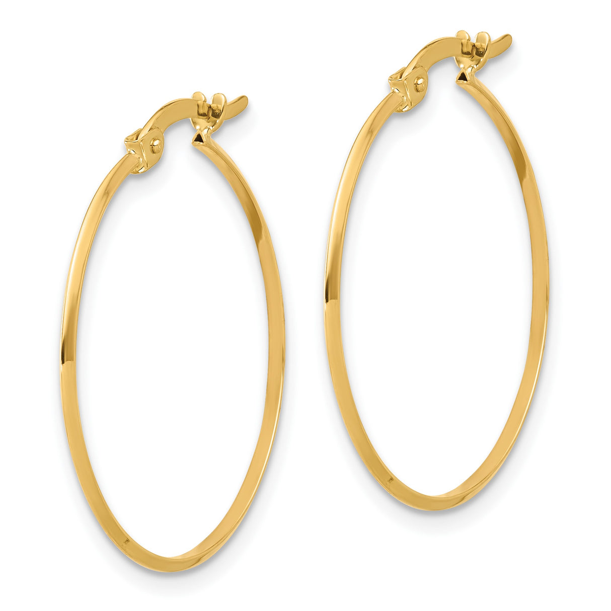 14k Yellow Gold Hoop Earrings, Polished Smooth Finish, Medium Size with Latch Back Closure
