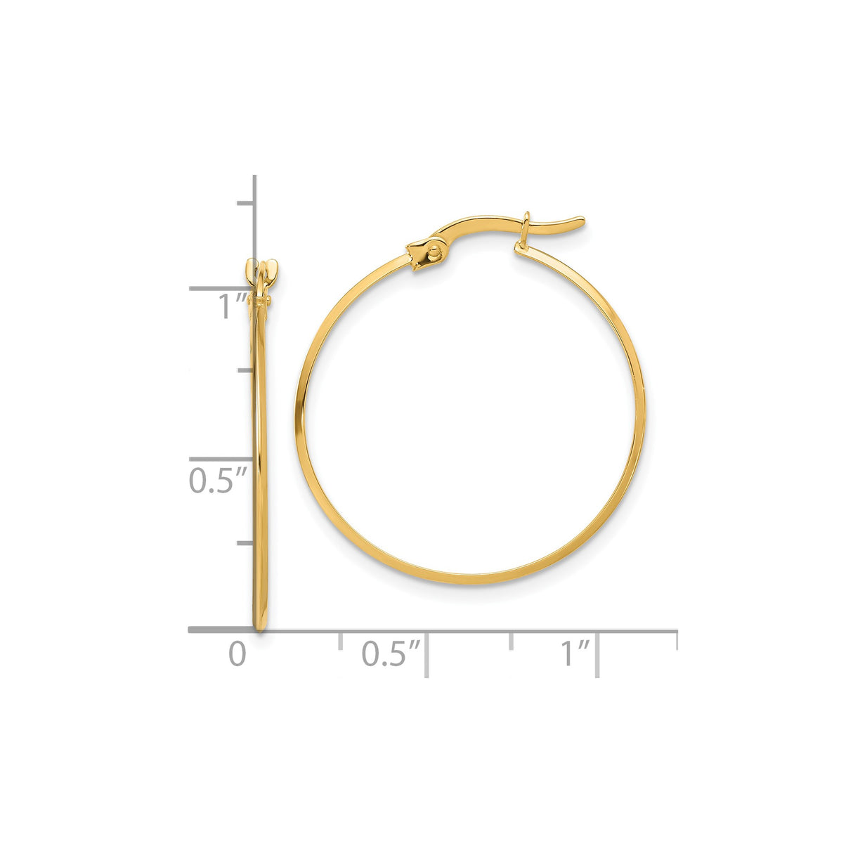14k Yellow Gold Hoop Earrings, Polished Smooth Finish, Medium Size with Latch Back Closure