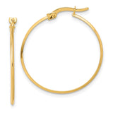 14k Yellow Gold Hoop Earrings, Polished Smooth Finish, Medium Size with Latch Back Closure