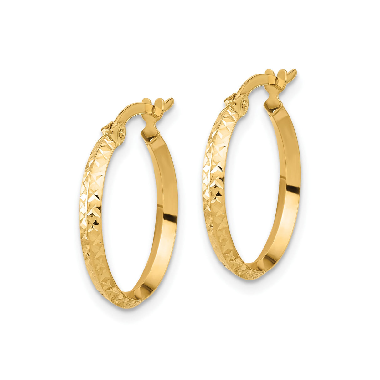14k Yellow Gold Hoop Earrings, Textured Diamond-Cut Knife Edge Design, Polished Finish