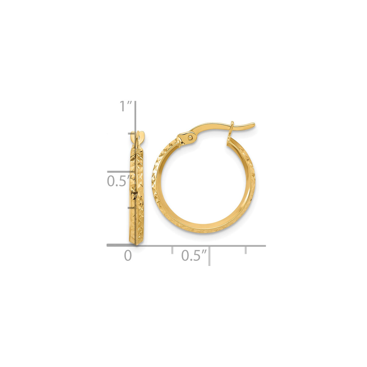 14k Yellow Gold Hoop Earrings, Textured Diamond-Cut Knife Edge Design, Polished Finish