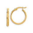 14k Yellow Gold Hoop Earrings, Textured Diamond-Cut Knife Edge Design, Polished Finish