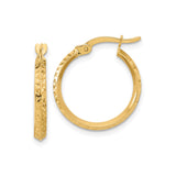 14k Yellow Gold Hoop Earrings, Textured Diamond-Cut Knife Edge Design, Polished Finish