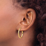 14k Yellow Gold Hoop Earrings with Textured Diamond Cut Design, Latch Back Closure