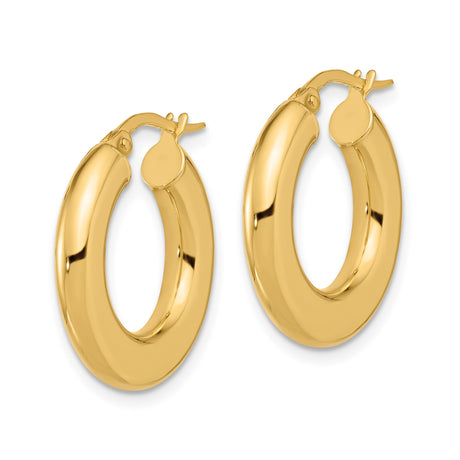 14k Yellow Gold Hoop Earrings, Chunky Rounded Tube Design, Bold Minimalist Style for Women