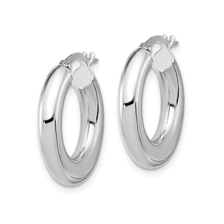 14k White Gold Hoop Earrings, Classic Round Shape with Polished Smooth Finish for Women