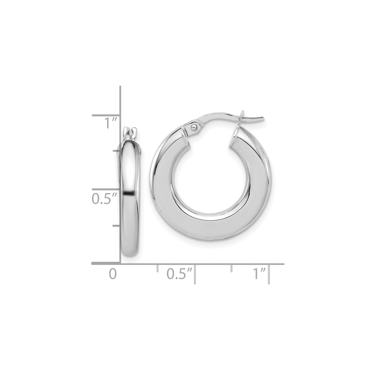 14k White Gold Hoop Earrings, Classic Round Shape with Polished Smooth Finish for Women