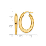 14k Yellow Gold Oval Hoop Earrings, Polished Smooth Finish, Lightweight Minimalist Design