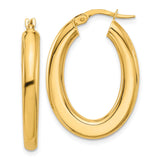 14k Yellow Gold Oval Hoop Earrings, Polished Smooth Finish, Lightweight Minimalist Design