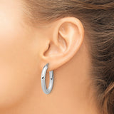 14k White Gold Oval Hoop Earrings, Polished Minimalist Design for Women