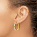 14k Yellow Gold Hoop Earrings with Diamond-Cut Rhodium Stripe, Polished Two-Tone Design for Women