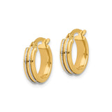 14k Yellow and White Gold Hoop Earrings, Small Two-Tone Polished and Textured Design