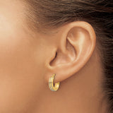 14k Yellow and White Gold Hoop Earrings, Small Two-Tone Polished and Textured Design