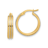 14k Two-Tone Gold Hoop Earrings with Textured Accents and Latch Back Closure for Women
