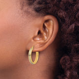 14k Yellow Gold Hoop Earrings, Two-Tone with Textured White Gold Accents, Classic Round Design