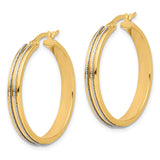 14k Two-Tone Gold Hoop Earrings with Polished Yellow Gold and Textured White Gold Accents