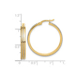 14k Two-Tone Gold Hoop Earrings with Polished Yellow Gold and Textured White Gold Accents