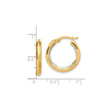 14k Yellow Gold Hoop Earrings, Two-Tone with Polished Hammered Finish, Lightweight Textured Design