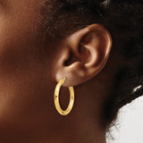 14k Yellow Gold Hoop Earrings, Textured Faceted Finish, Classic Round Hinged Design for Women