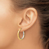 14k Yellow Gold Hoop Earrings, Hammered and Polished Two-Tone Textured Design, Latch Back Closure