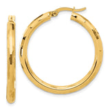 14k Yellow Gold Hoop Earrings, Hammered Textured Finish, Medium Size with Latch Back Closure