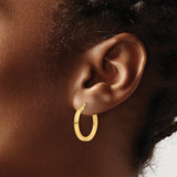 14k Yellow Gold Hoop Earrings with Textured Ridged Design and Polished Finish