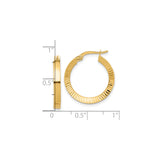 14k Yellow Gold Hoop Earrings with Textured Ridged Design and Polished Finish