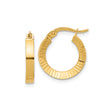14k Yellow Gold Hoop Earrings, Textured Ridged Round Design for Women