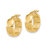 14k Yellow Gold Hoop Earrings, Hammered Finish Textured Round Hoops, 1 Inch Diameter