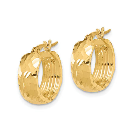 14k Yellow Gold Hoop Earrings, Hammered Finish Textured Round Hoops, 1 Inch Diameter