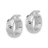 14k White Gold Hoop Earrings, Diamond Cut Polished Finish, Lightweight Textured Modern Style