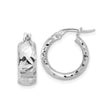 14k White Gold Hoop Earrings, Diamond Cut Polished Finish, Lightweight Textured Modern Style