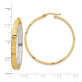 14k Yellow Gold Two-Tone Textured Hoop Earrings, Striped High-Polish Finish, Modern Circle Design