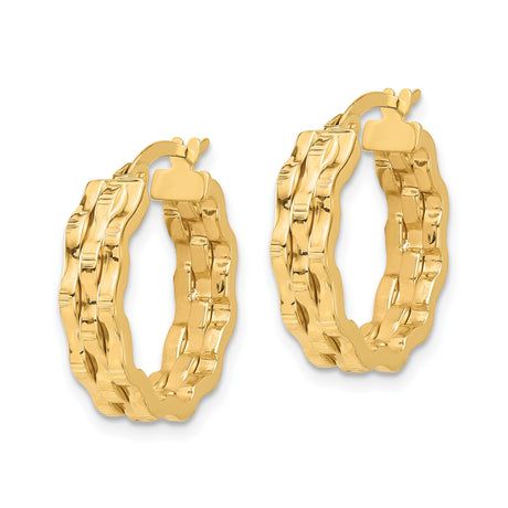 14k Yellow Gold Hoop Earrings with Bamboo Texture and Textured Organic Design