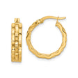 14k Yellow Gold Hoop Earrings with Bamboo Texture and Textured Organic Design