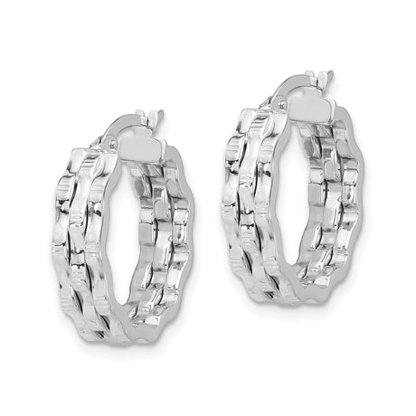 14k White Gold Hoop Earrings with Twisted Textured Design and Hinged Latch Closure